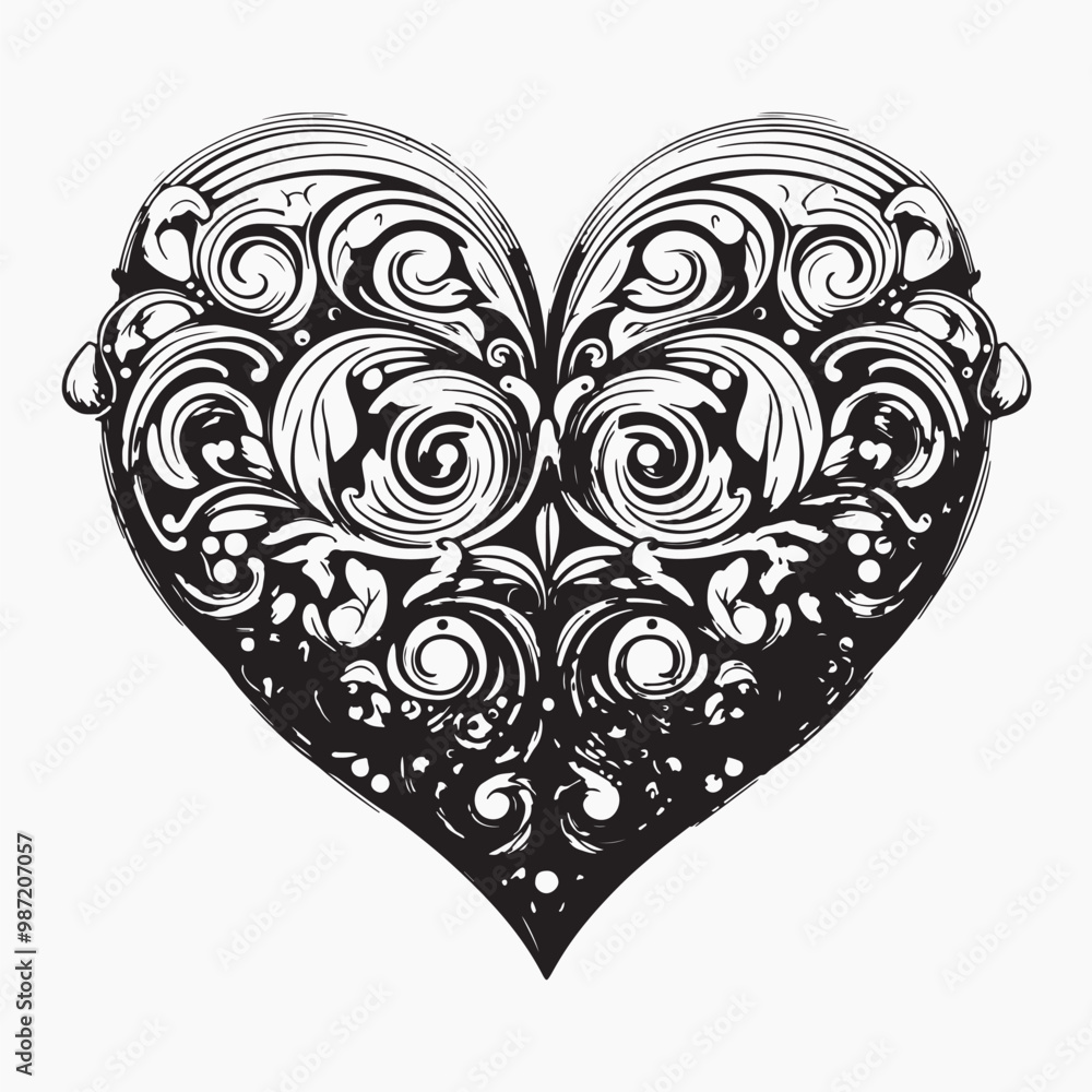 Intricate black and white heart Intricate black and white heart