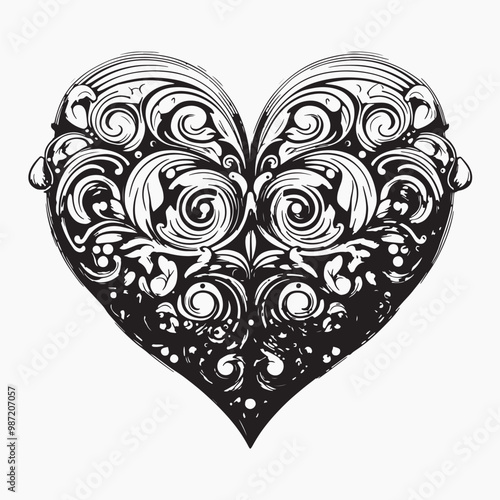 Intricate black and white heart