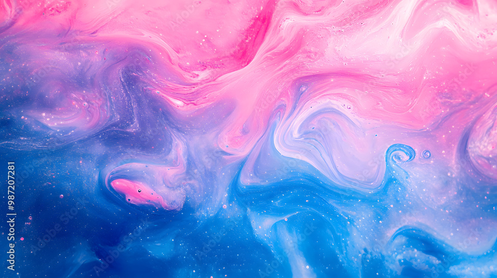 Fototapeta premium Abstract liquid or fluid vibrant background with flow of grainy pink blue purple and red noise texture
