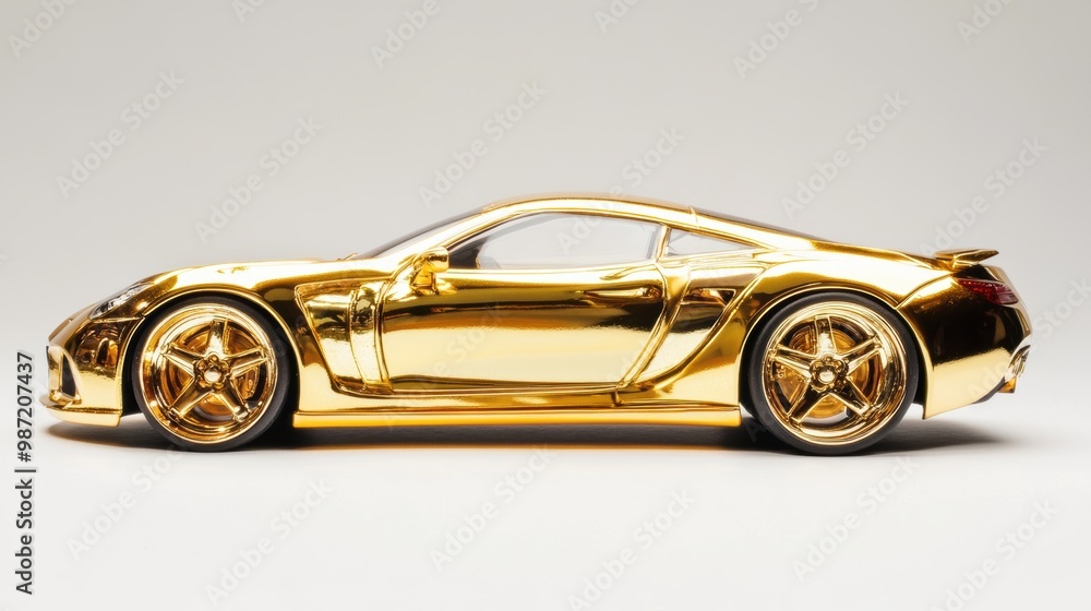 Luxury expensive gold metallic car parked on white background. Sport and modern luxury design car. Shiny clean lines and detailed side view of modern automotive. Automotive advertising banner. Luxury expensive gold metallic car parked on white background. Sport and modern luxury design car. Shiny clean lines and detailed side view of modern automotive. Automotive advertising banner.