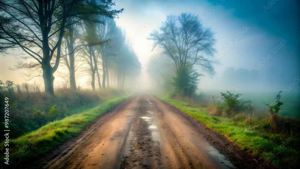 Mysterious fog enveloping an upscale muddy road, foggy, mist, mystery, upscale, road, muddy, nature, atmospheric, atmospheric Mysterious fog enveloping an upscale muddy road, foggy, mist, mystery, upscale, road, muddy, nature, atmospheric, atmospheric