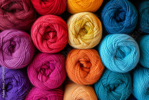 Background with Colorful Skeins of Wool Yarn in Vibrant Array of Colors for DIY Projects