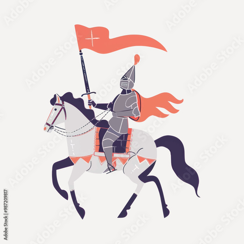 Medieval knight on horseback illustration