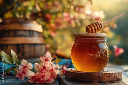 rosh hashanah (jewesh holiday) concept - honey traditional holiday symbol , ai photo