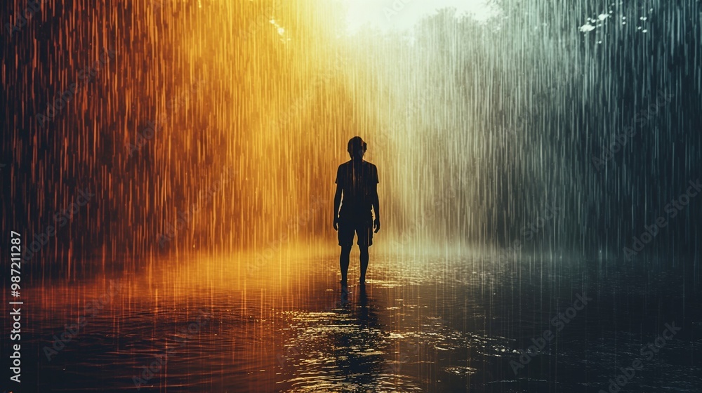 Fototapeta premium illustration art of someone stand in the rain