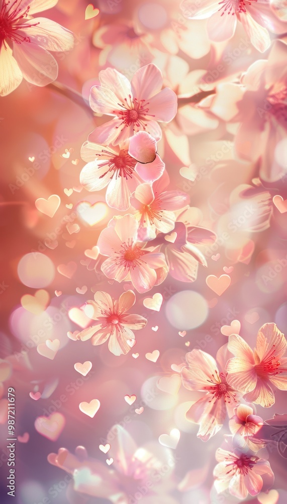 Romantic Valentine's Day Floral Background with Soft Hearts and Warm Glowing Light for Cards and Posters Romantic Valentine's Day Floral Background with Soft Hearts and Warm Glowing Light for Cards and Posters