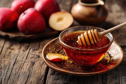 rosh hashanah (jewesh holiday) concept - honey traditional holiday symbol , ai