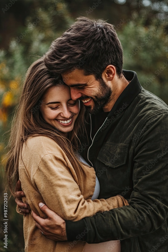 I'm expecting a baby. Happy man hugging his pregnant woman I'm expecting a baby. Happy man hugging his pregnant woman