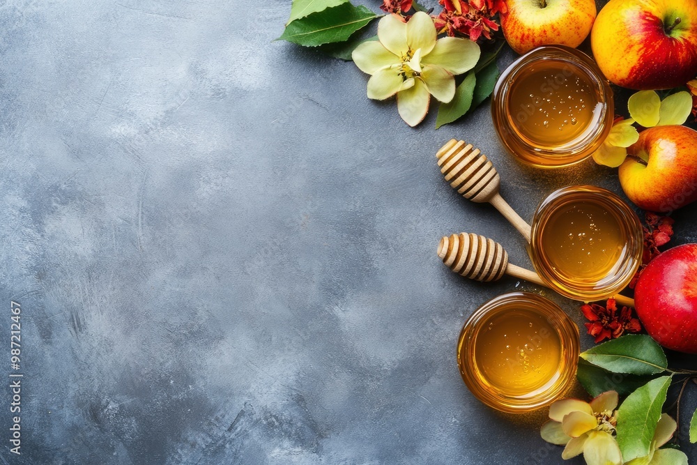 rosh hashanah (jewesh holiday) concept - honey traditional holiday symbol, ai rosh hashanah (jewesh holiday) concept - honey traditional holiday symbol, ai