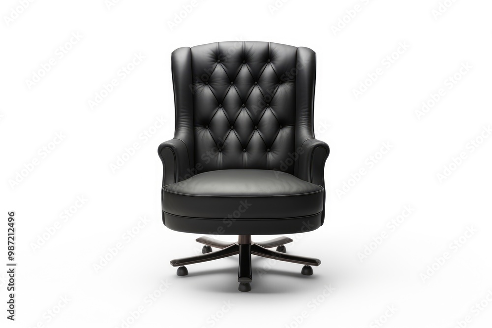 Fototapeta premium Leather armchair in black color on white background. Luxurious expensive upholstered furniture.