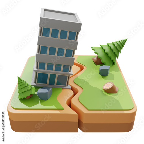 earthquake illustration 3d render isometric global warming theme