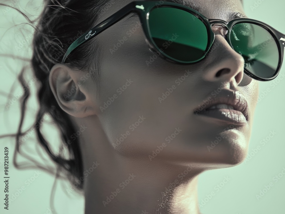 A woman with fashionable hairstyle wearing sunglasses. A woman with fashionable hairstyle wearing sunglasses.
