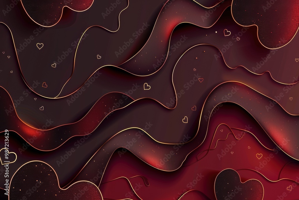 Elegant Valentine's Day Background with Dark Red and Black Gradient and Golden Heart Outlines for Posters and Cards Elegant Valentine's Day Background with Dark Red and Black Gradient and Golden Heart Outlines for Posters and Cards