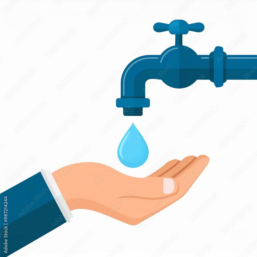 Faucet and hand holding a falling drop of water. World handwashing, Hand Hygiene day. Faucet and hand holding a falling drop of water. World handwashing, Hand Hygiene day.