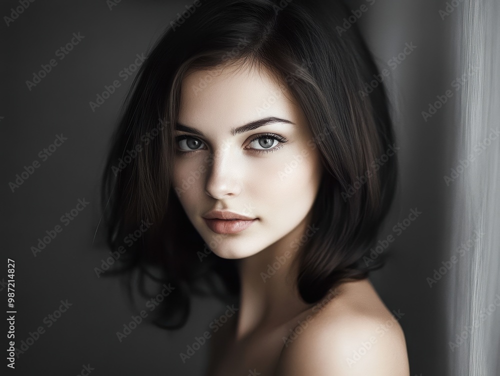 Feminine and gentle woman with long hair, glowing perfect skin, beauty industry, beauty and health. Feminine and gentle woman with long hair, glowing perfect skin, beauty industry, beauty and health.