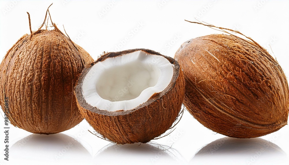 Set of delicious coconuts on white background Set of delicious coconuts on white background