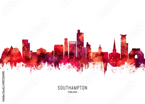 Southampton England Skyline Red