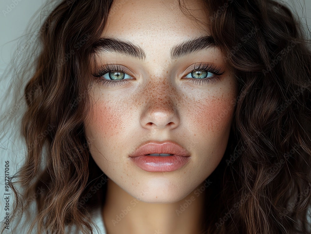 Feminine and gentle woman with long hair, glowing perfect skin, beauty industry, beauty and health. Feminine and gentle woman with long hair, glowing perfect skin, beauty industry, beauty and health.