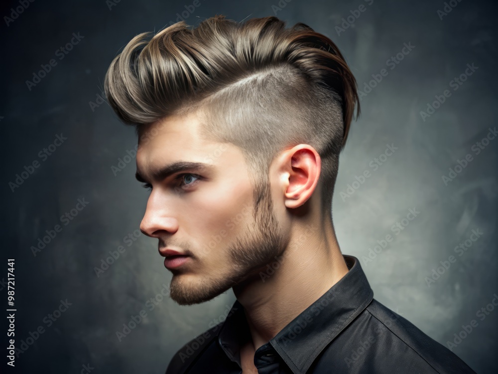 A modern and bold hairstyle combines a shaved undercut with longer hair on top, creating a dramatic contrast A modern and bold hairstyle combines a shaved undercut with longer hair on top, creating a dramatic contrast