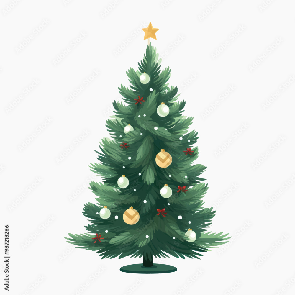 Fototapeta premium Festive decorated Christmas tree illustration