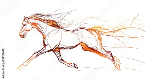 A single-line drawing of a horse in motion on a plain white background , vector and minimalistic picture of an animal on a plain background photo