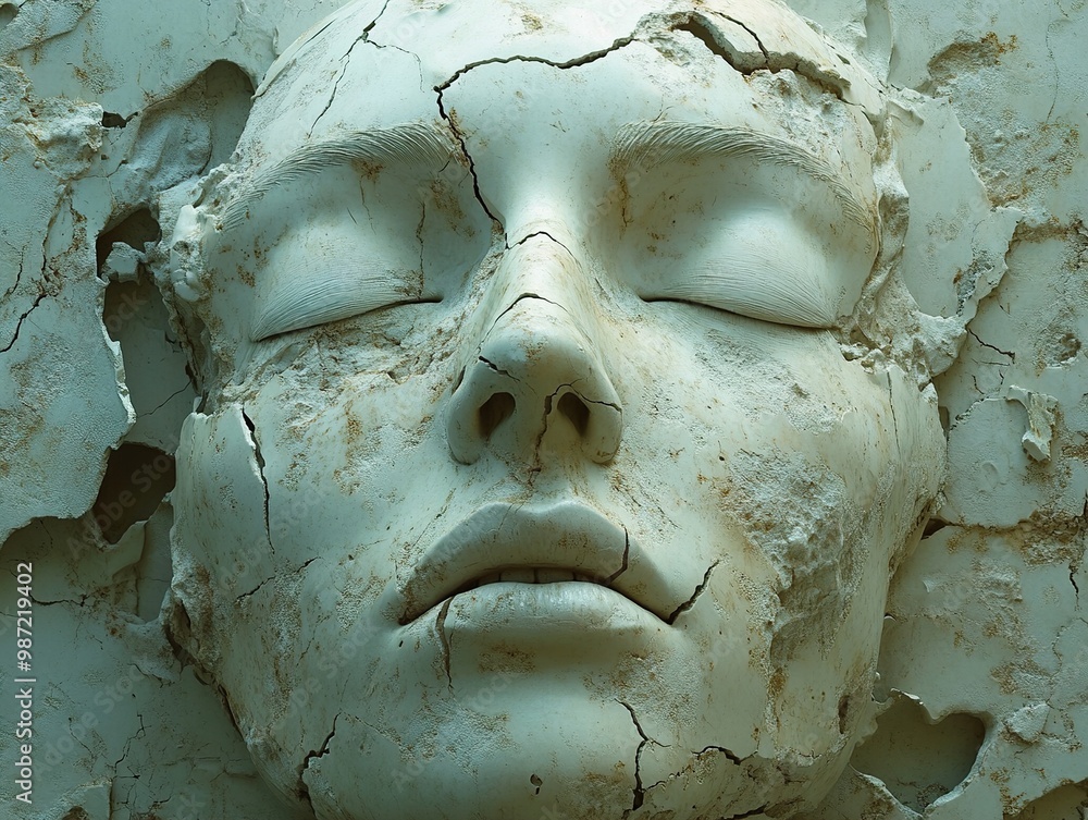 Cracked Face Sculpture: A Study of Time and Decay Cracked Face Sculpture: A Study of Time and Decay
