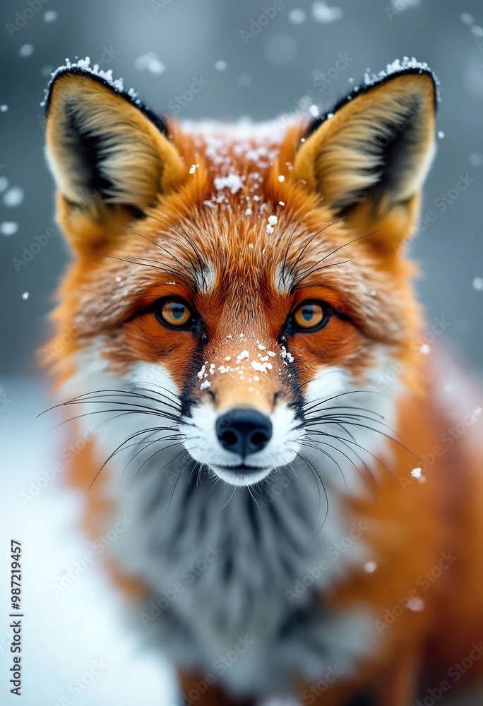Obraz premium Red fox with snow in winter