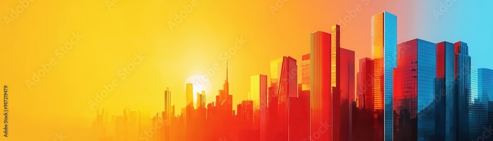 A vibrant cityscape at sunset, showcasing colorful skyscrapers against a backdrop of stunning hues and an enchanting skyline. A vibrant cityscape at sunset, showcasing colorful skyscrapers against a backdrop of stunning hues and an enchanting skyline.