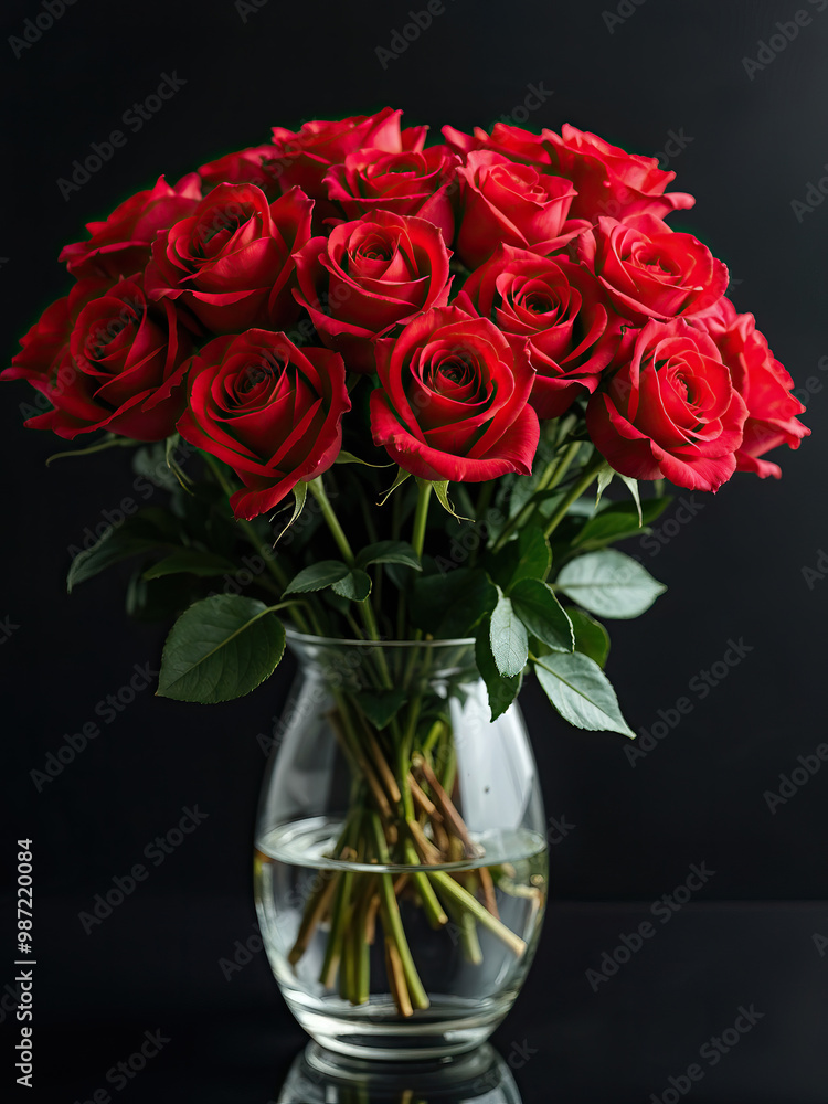 bouquet of red roses in clear glass vase against black background vertical photo flower photography bouquet of red roses in clear glass vase against black background vertical photo flower photography