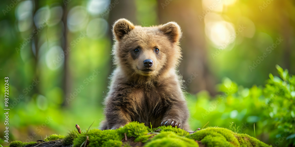 Obraz premium Celebrating World Bear Day with a photo of a cute bear cub in a natural habitat, bears, wildlife, conservation, nature, forest