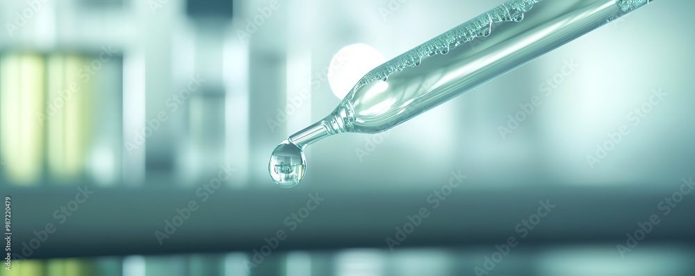 Pipette droplet over laboratory background Pipette droplet over laboratory background