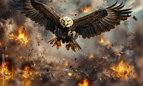 Eagle Soaring Through Fire