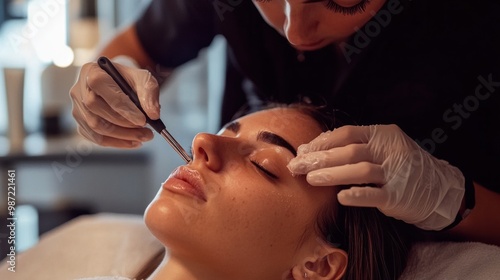 Wallpaper Mural Beautician using a dermaplaning tool on a client's face for exfoliation and removal of peach fuzz. Torontodigital.ca