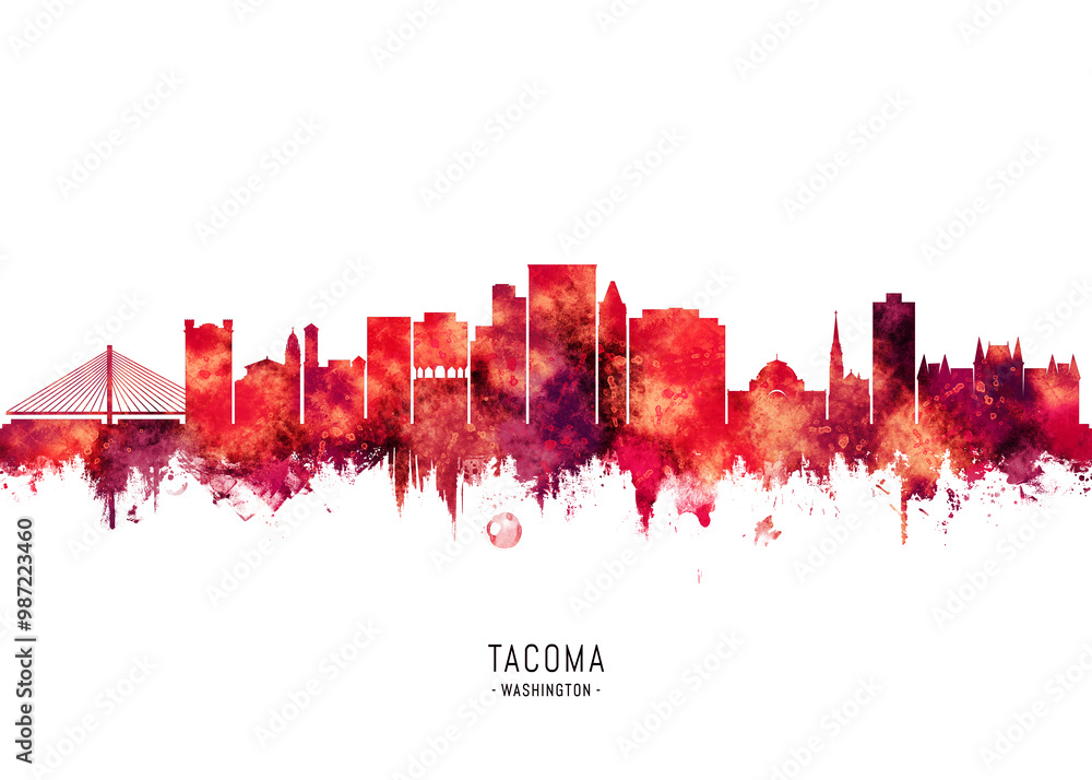 Tacoma Washington Skyline Red Tacoma Washington Skyline Red