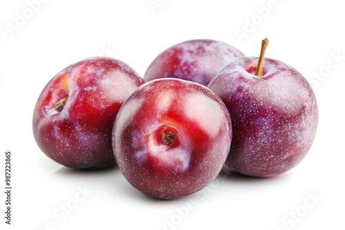 Plums isolated on White Background, closeup , ai