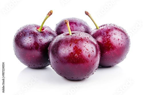 Plums isolated on White Background, closeup , ai