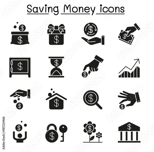 Saving money and Investment icon set in glyph style