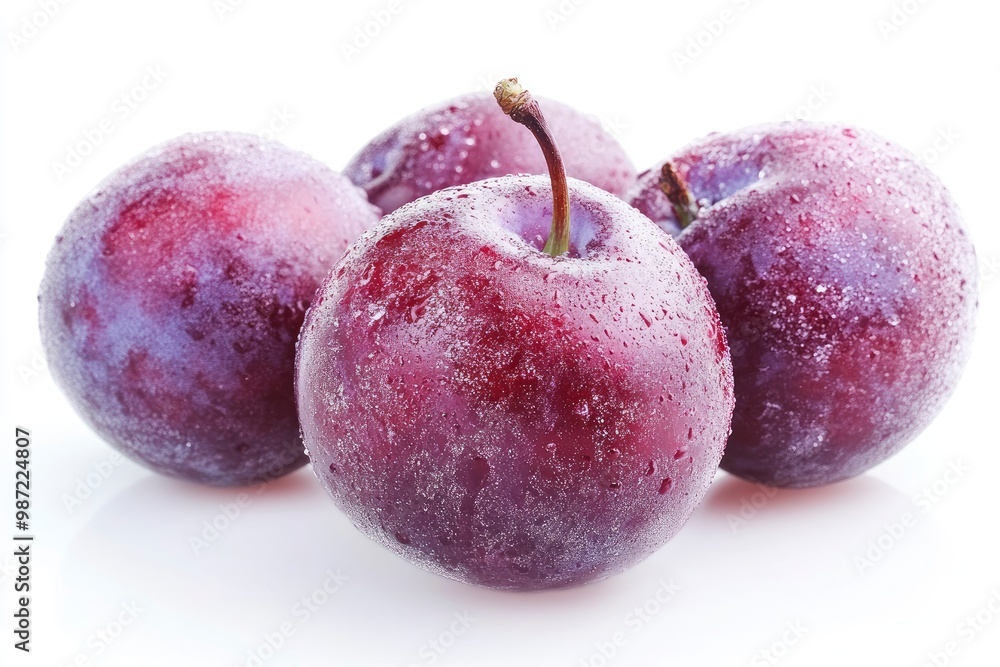Fototapeta premium Plums isolated on White Background, closeup , ai