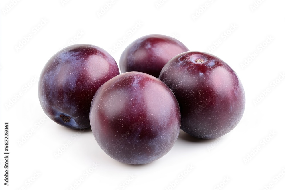 Plums isolated on White Background, closeup , ai Plums isolated on White Background, closeup , ai