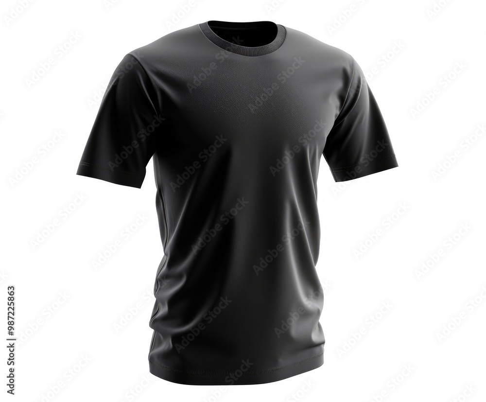 Black t-shirt isolated on a white background. Mockup blank sportswear front view. Black t-shirt isolated on a white background. Mockup blank sportswear front view.