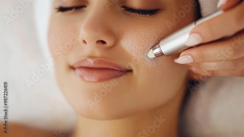 Woman receiving a microdermabrasion facial treatment, emphasizing skincare rejuvenation and exfoliation benefits.