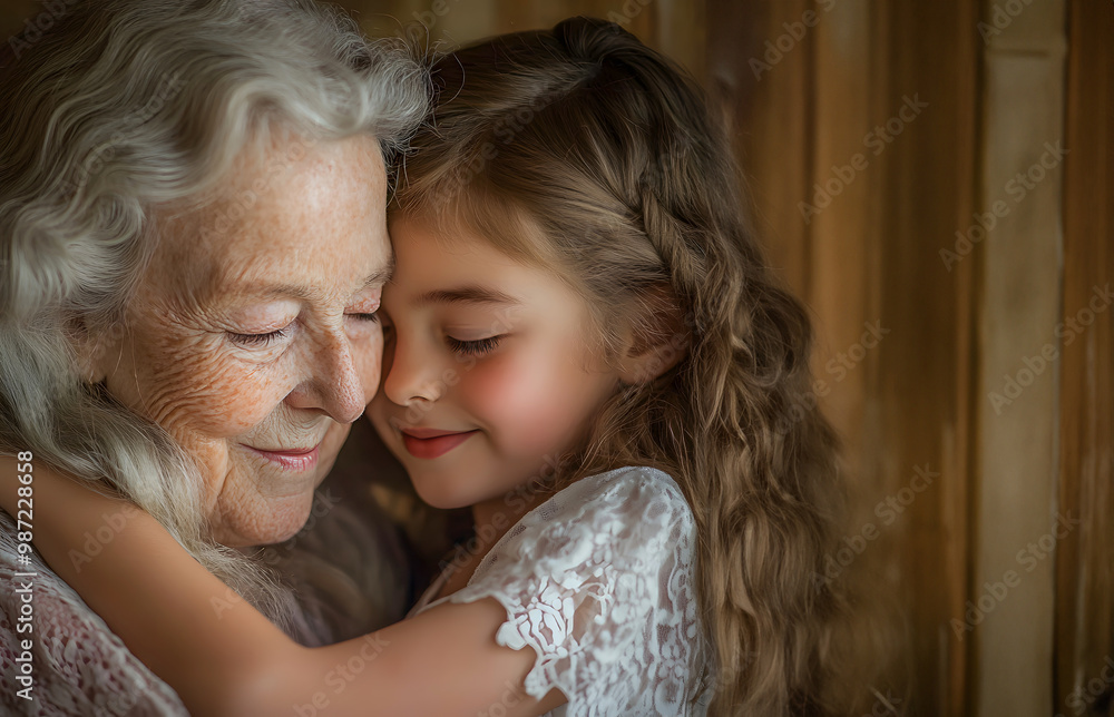 portrait of granddaughter and grandmother , love and hug concept portrait of granddaughter and grandmother , love and hug concept