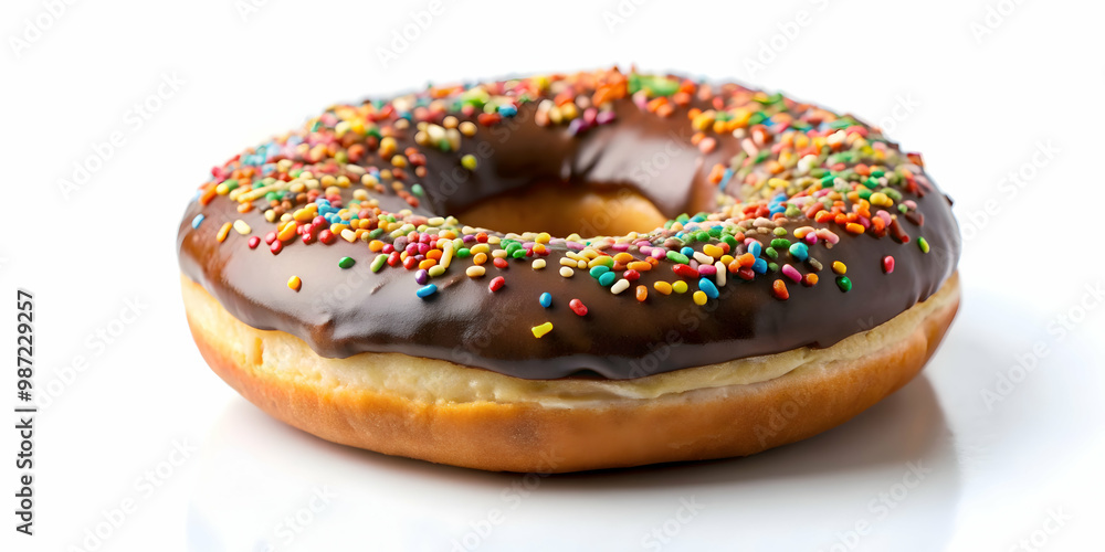Delicious chocolate doughnut with sprinkles on a white background, chocolate, donut, dessert, sweet, treat, indulgence Delicious chocolate doughnut with sprinkles on a white background, chocolate, donut, dessert, sweet, treat, indulgence