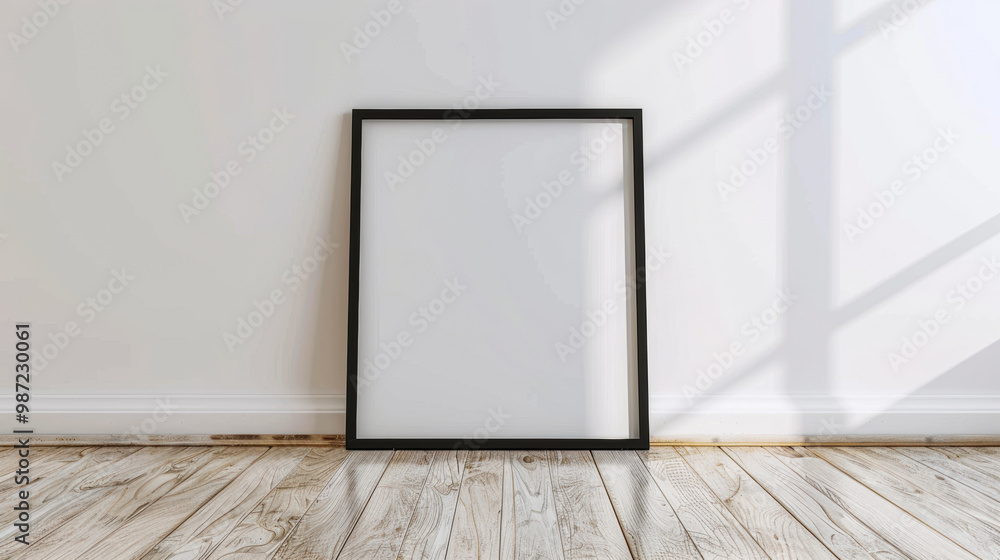Blank frame against a sunlit wall in a quiet room Blank frame against a sunlit wall in a quiet room