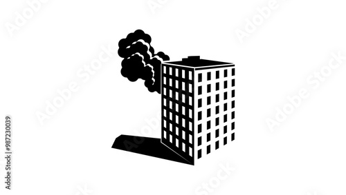 fire in a multi-storey building, black isolated silhouette