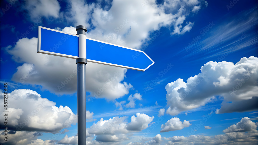 Scenic blue sky with fluffy clouds and directional signpost, blue, sky, clouds, direction, signpost, scenic, landscape Scenic blue sky with fluffy clouds and directional signpost, blue, sky, clouds, direction, signpost, scenic, landscape