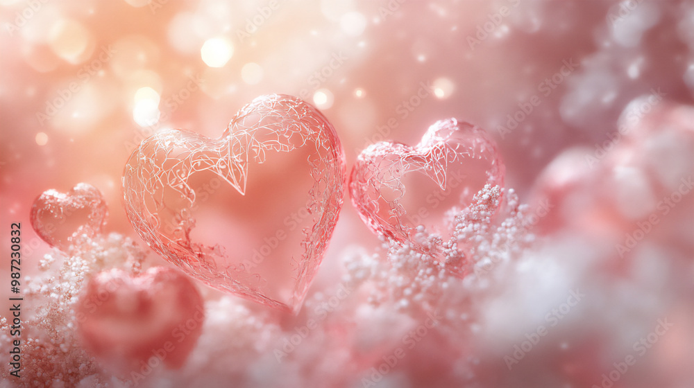 Delicate Glass Hearts in a Soft Pink Dreamscape Delicate Glass Hearts in a Soft Pink Dreamscape