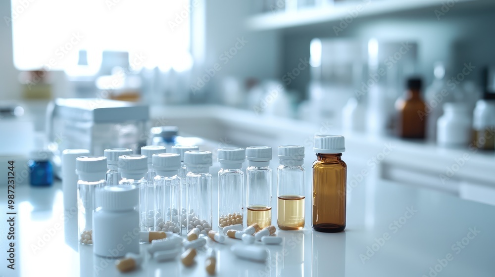 A clean, organized collection of vials and capsules, displayed neatly on a white laboratory bench, no people or logos. A clean, organized collection of vials and capsules, displayed neatly on a white laboratory bench, no people or logos.