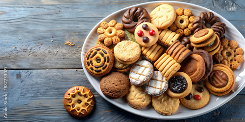 Plate with a variety of delicious cookies , cookies, plate, baked goods, dessert, treats, assorted, chocolate chip, sugar