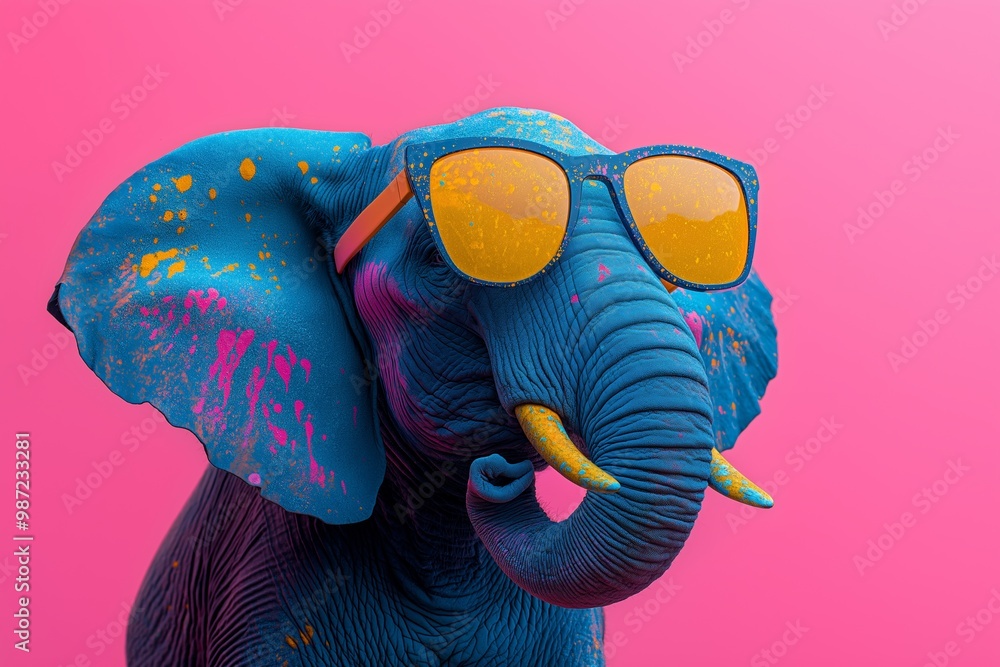 Obraz premium Blue elephant with sunglasses on its face